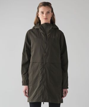 Lululemon Easy As Jacket Dark Olive Size 4 Rain Jacket Mid-Length Waterproof